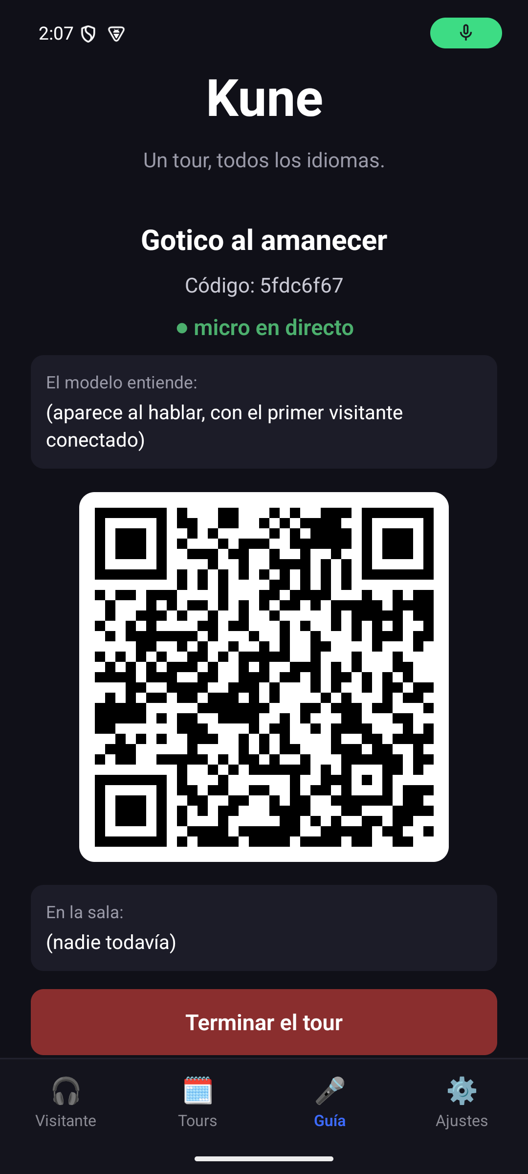 La app de Kune en modo guía